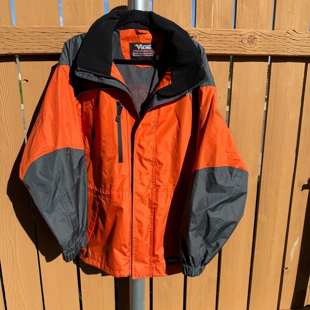 Viking Tempest II Mens XL Orange Grey Waterproof Rain Jacket Detachable Hood